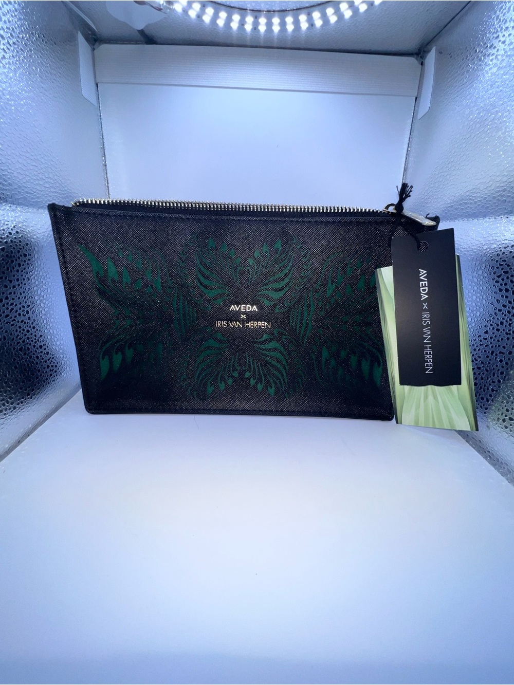 AVEDA Black and Dark Green Floral Toiletry Pouch